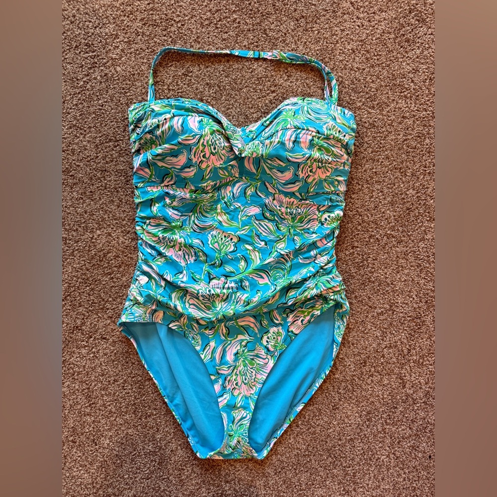 Lilly Pulitzer Floral Blue and Green womens One Piece Swimsuit